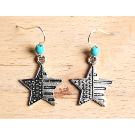 Boucle d'oreilles Etoile USA Turquoise Country Western