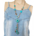 Collier Turquoise Long Coeur Pépite Country Western