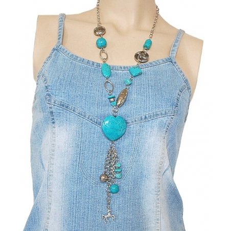Collier Turquoise Long Coeur Country Western