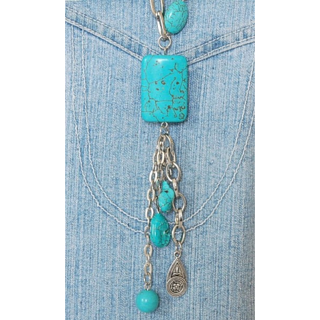Collier Turquoise Long Rectangle Country Western