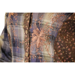 Chemise Country Western Carreaux Broderies Bleu