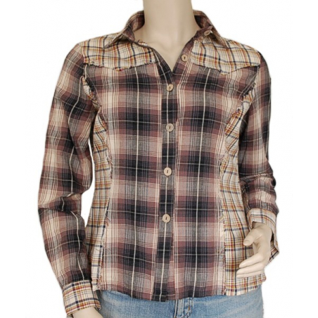 Chemise Country Western Carreaux Broderies Dos Marron