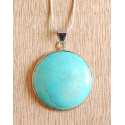 Collier Pendentif Turquoise Howlite Rond Chaine Fine Country Western