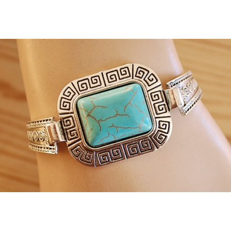 Bracelet Turquoise Howlite Rigide Rectangle Country Western