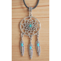 Collier Pendentif Dreamcatcher Plumes Turquoise Country Western