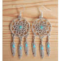 Boucles d\'oreilles Dreamcatcher Plumes Turquoise Country Western