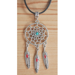 Collier Pendentif Dreamcatcher Plumes Rouge Country Western