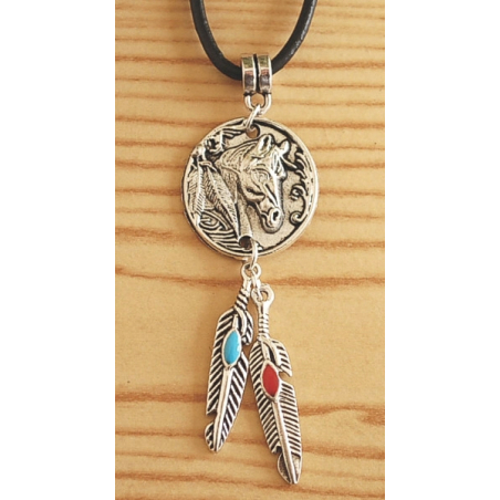 Pendentif Cheval Plumes Country Western