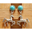 Boucles d\'oreilles Clous Turquoise Howlite Country Western Cheval