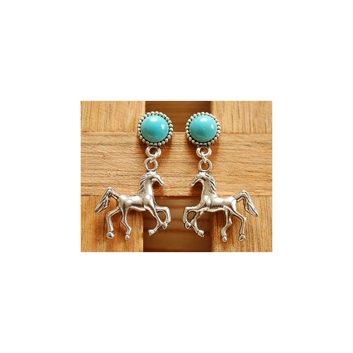 Boucles d'oreilles Clous Turquoise Howlite Country Western Cheval
