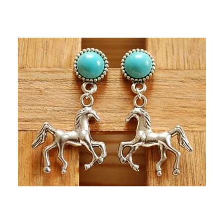 Boucles d'oreilles Clous Turquoise Howlite Country Western Cheval