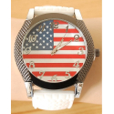 Montre Bracelet Silicone USA - Gros cadran - Blanc - Country Western