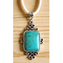 Collier Pendentif Rectangle Cabochon Turquoise Country Western