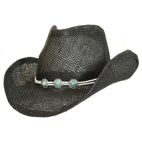 Bourdalou Lanière Blanche - Concho Ronds Turquoise - Country Western