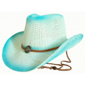Chapeau Country Western Cowboy Bleu Turquoise Blanc Cassé Bourdalou Jugulaire