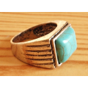 Bague Turquoise Vintage Rectangle Chevalière Country Western