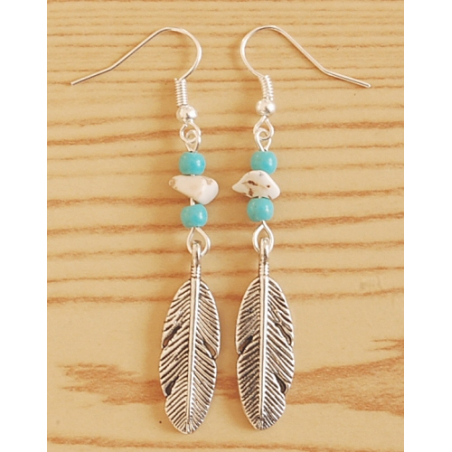 Boucles d'oreilles Perles Turquoise Grand Aigle Country Western