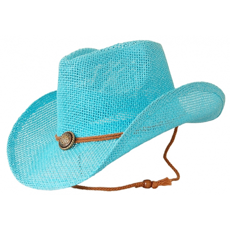Chapeau Country Western Cowboy Turquoise Bourdalou Jugulaire