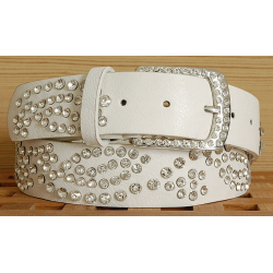 Ceinture Femme Blanc Rivets Boucle Strass Country Western