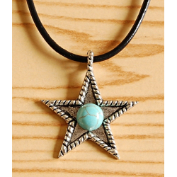 Collier Pendentif Etoile Cabochon Turquoise Country Western