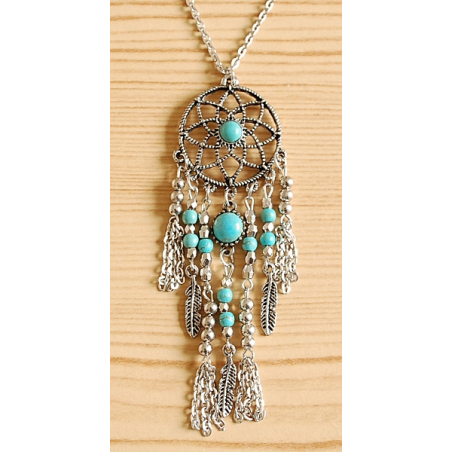 Collier Pendentif Sautoir Dreamcatcher Perles Turquoise Country Western