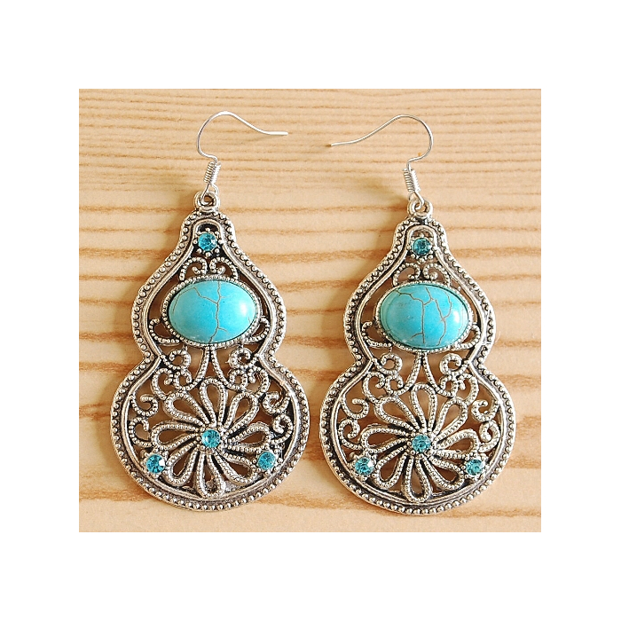Boucles d'oreilles Calebasse Turquoise Brillant Country Western