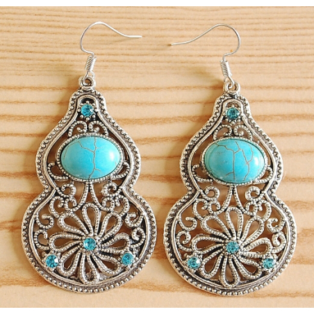 Boucles d'oreilles Calebasse Turquoise Brillant Country Western