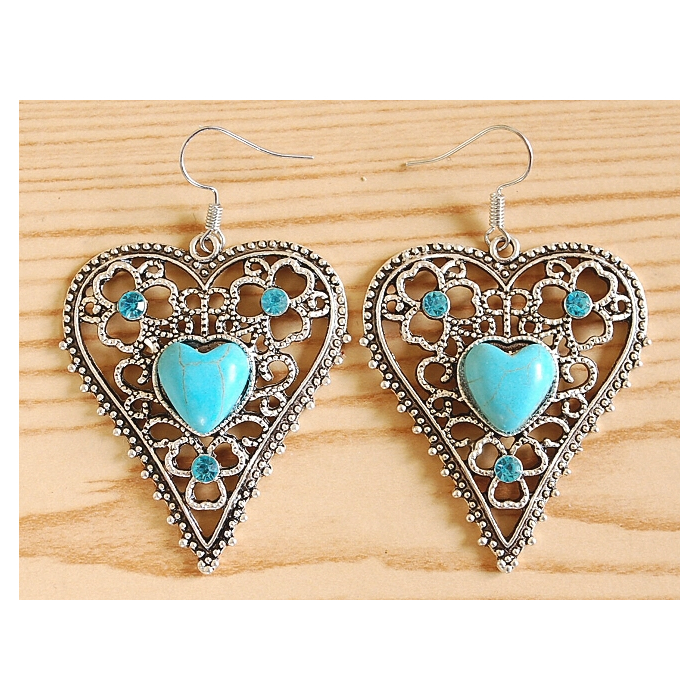 Boucles d'oreilles Coeur Turquoise Brillant Country Western
