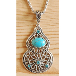 Collier Pendentif Calebasse Brillant Turquoise Country Western