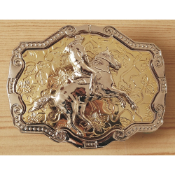 Boucle de Ceinture Rectangle Fond Or Rodéo Country Western Cowboy