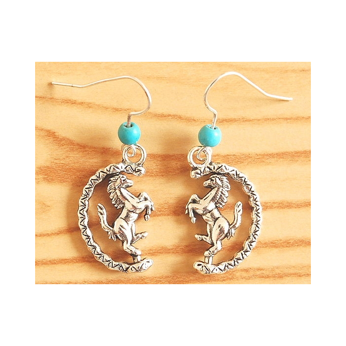 Boucles d'oreilles Cheval Pivotant Turquoise Country Western