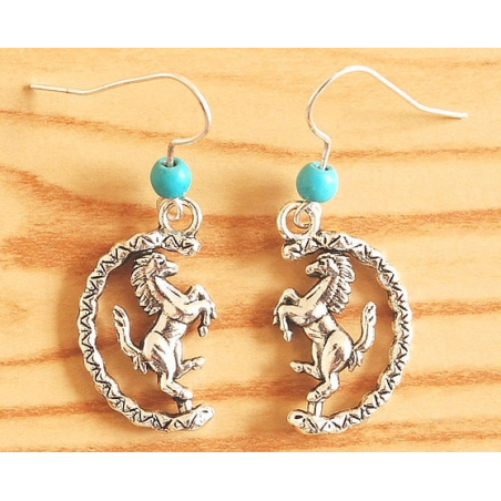 Boucles d'oreilles Cheval Pivotant Turquoise Country Western