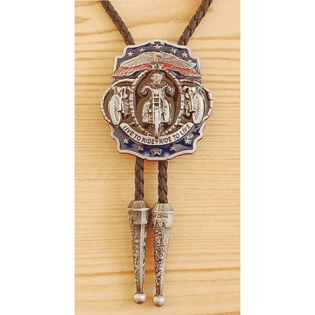 Bolo Tie Moto Live To Ride Country Western Cowboy