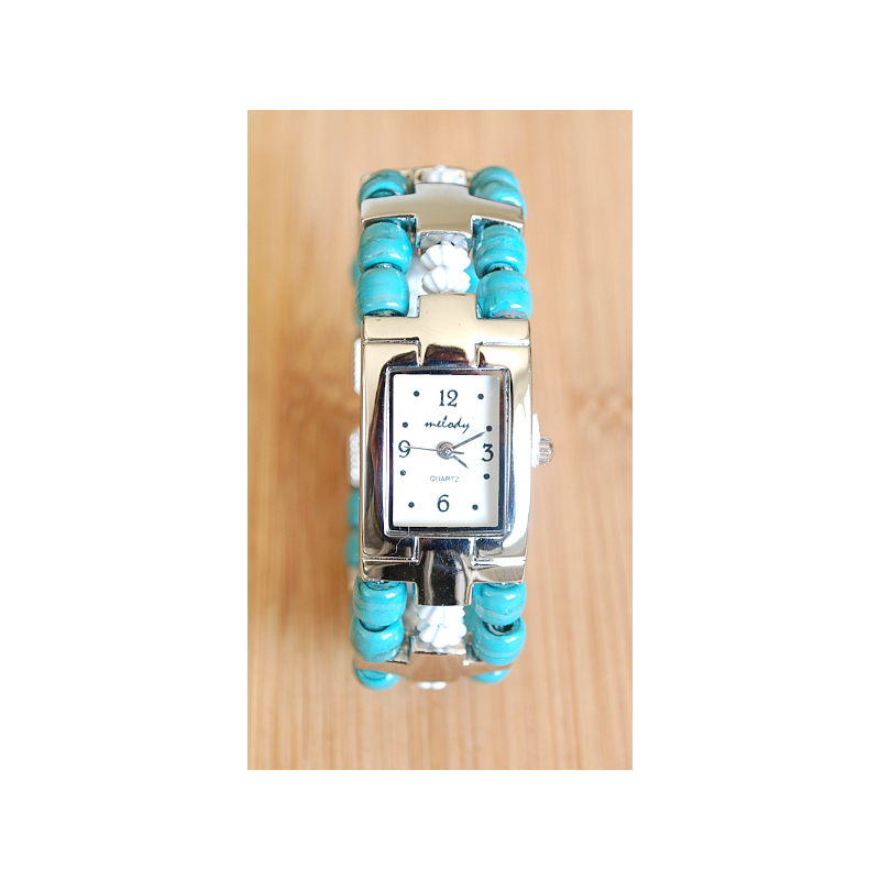 Montre Bracelet Femme Perles Turquoise Country Western