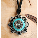 Collier Pendentif Fleur Turquoise Rosace Country Western