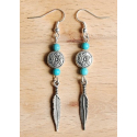 Boucles d\'oreilles Longues Plume Turquoise Country Western