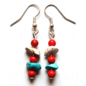 Boucles d\'oreilles Perles Turquoise Rouge Country Western