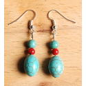 Boucles d\'oreilles Perle Olive Turquoise Country Western