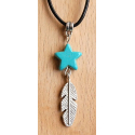 Collier Pendentif Etoile Turquoise Howlite et Plume Country Western