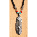 Collier Pendentif Plume Aigle Turquoise Howlite Country Western