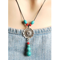 Collier Pendentif Flower Perles Turquoise Country Western