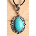 Collier Pendentif Cameo Turquoise Howlite Ovale Country Western