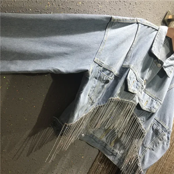 Veste en jean à franges strass – Cropped western femme tendance – Image 5