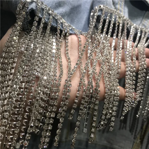 Veste en jean à franges strass – Cropped western femme tendance – Image 3