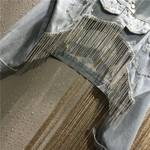 Veste en jean à franges strass – Cropped western femme tendance – Image 2